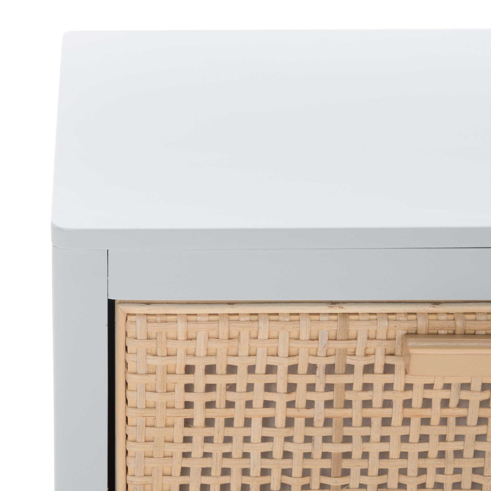 Smooth gray finish meets handwoven rattan for a fresh, modern look. || NST5012D || detail_studio