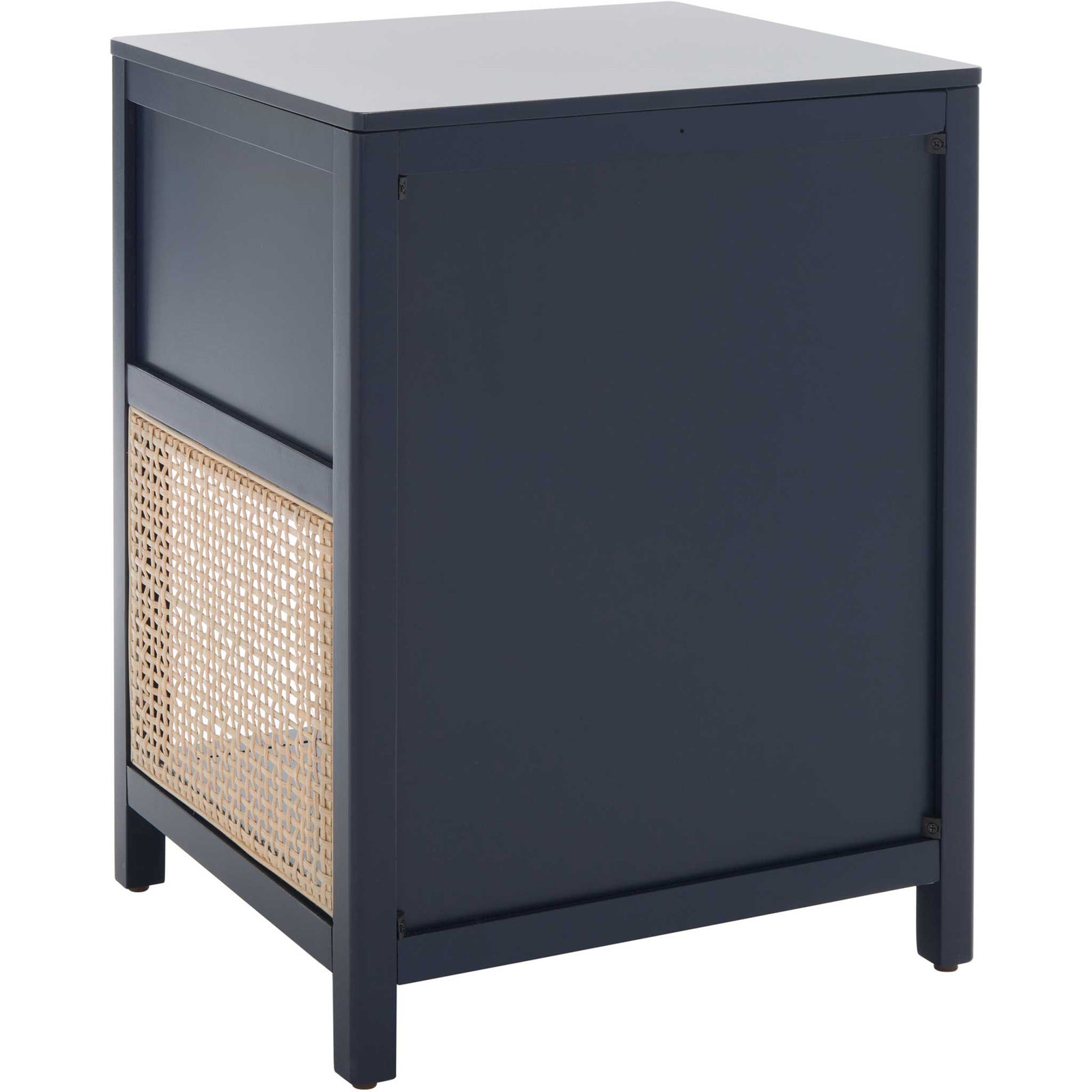 Refined navy frame with rattan accents and rounded edges for a relaxed coastal look || NST5012E || back_angle_studio