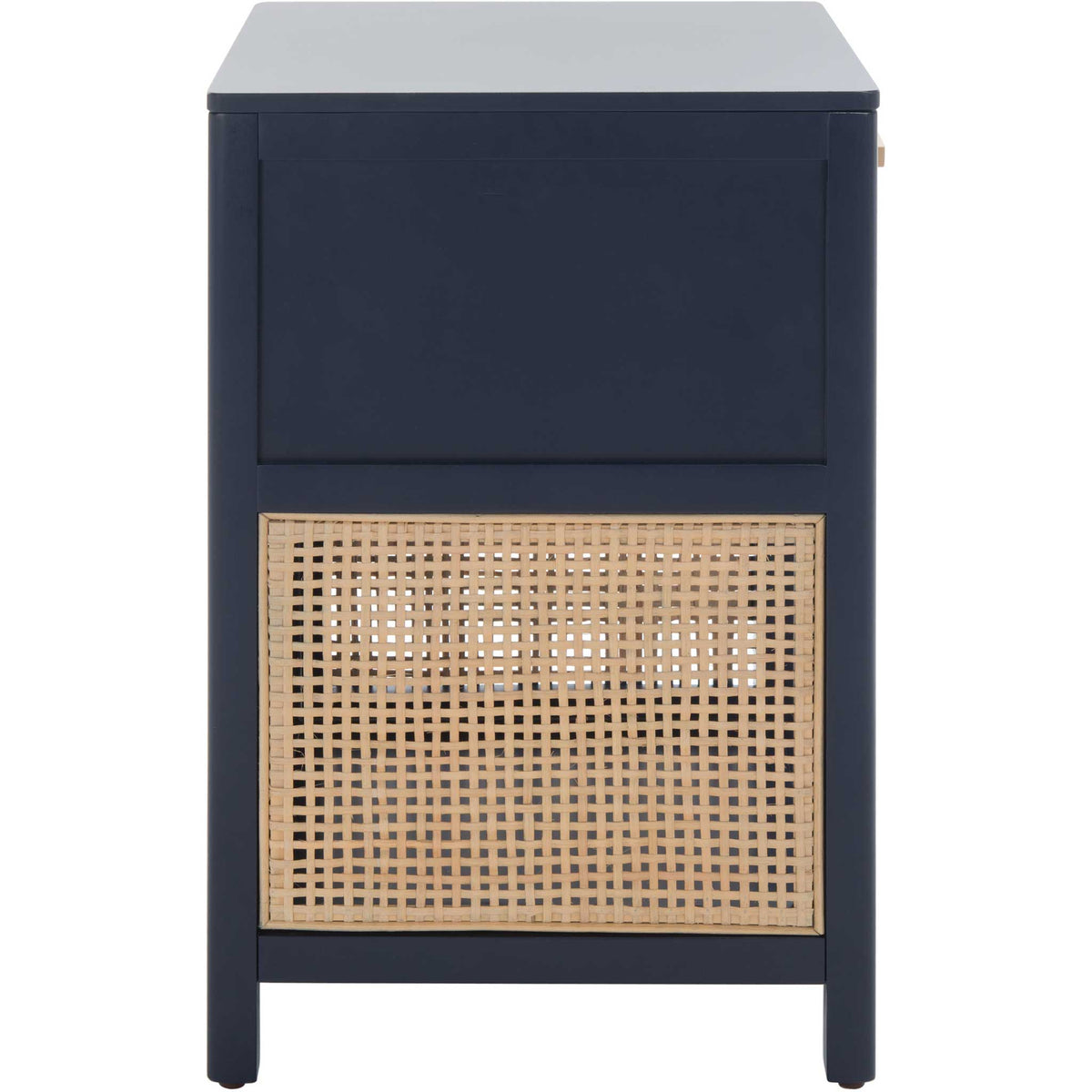 Sleek navy profile with natural rattan side panel adds warm contrast and airy texture || NST5012E || side_studio