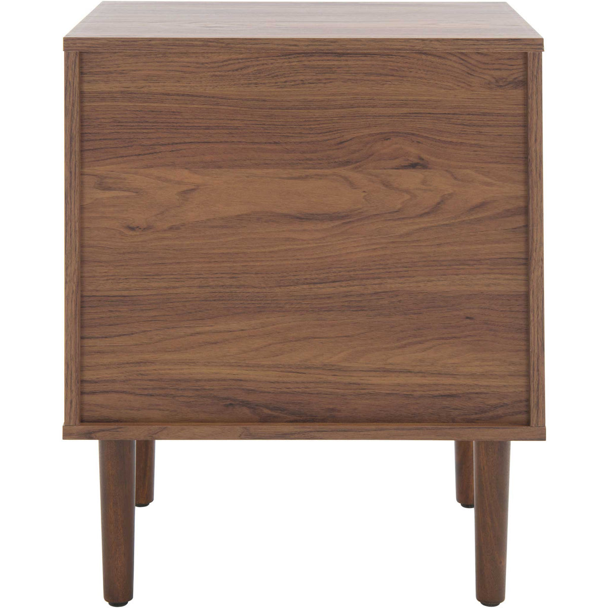 Smooth walnut back panel and tapered legs underscore the nightstand's clean, mid-century lines || NST9602A || back_studio