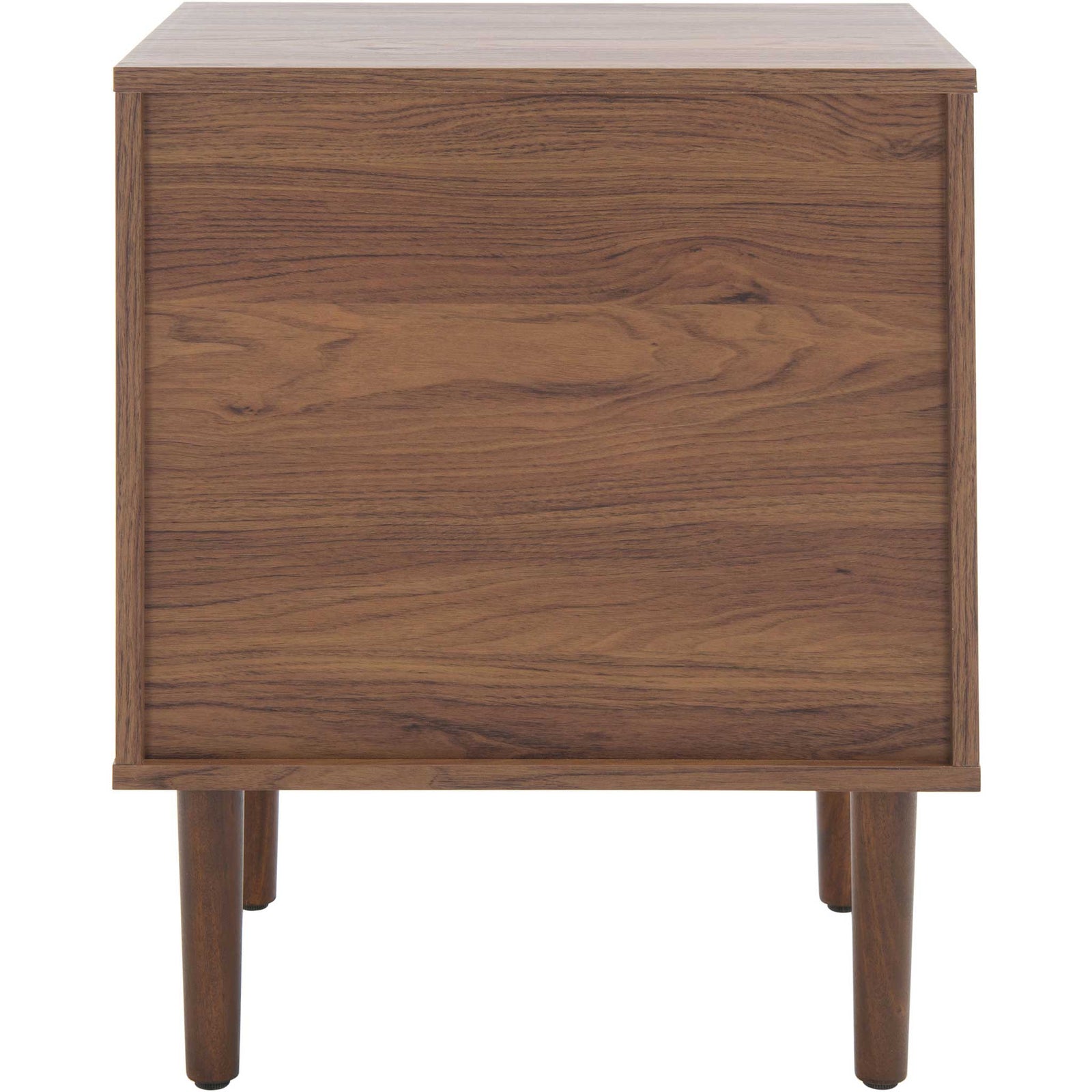 Smooth walnut back panel and tapered legs underscore the nightstand's clean, mid-century lines || NST9602A || back_studio