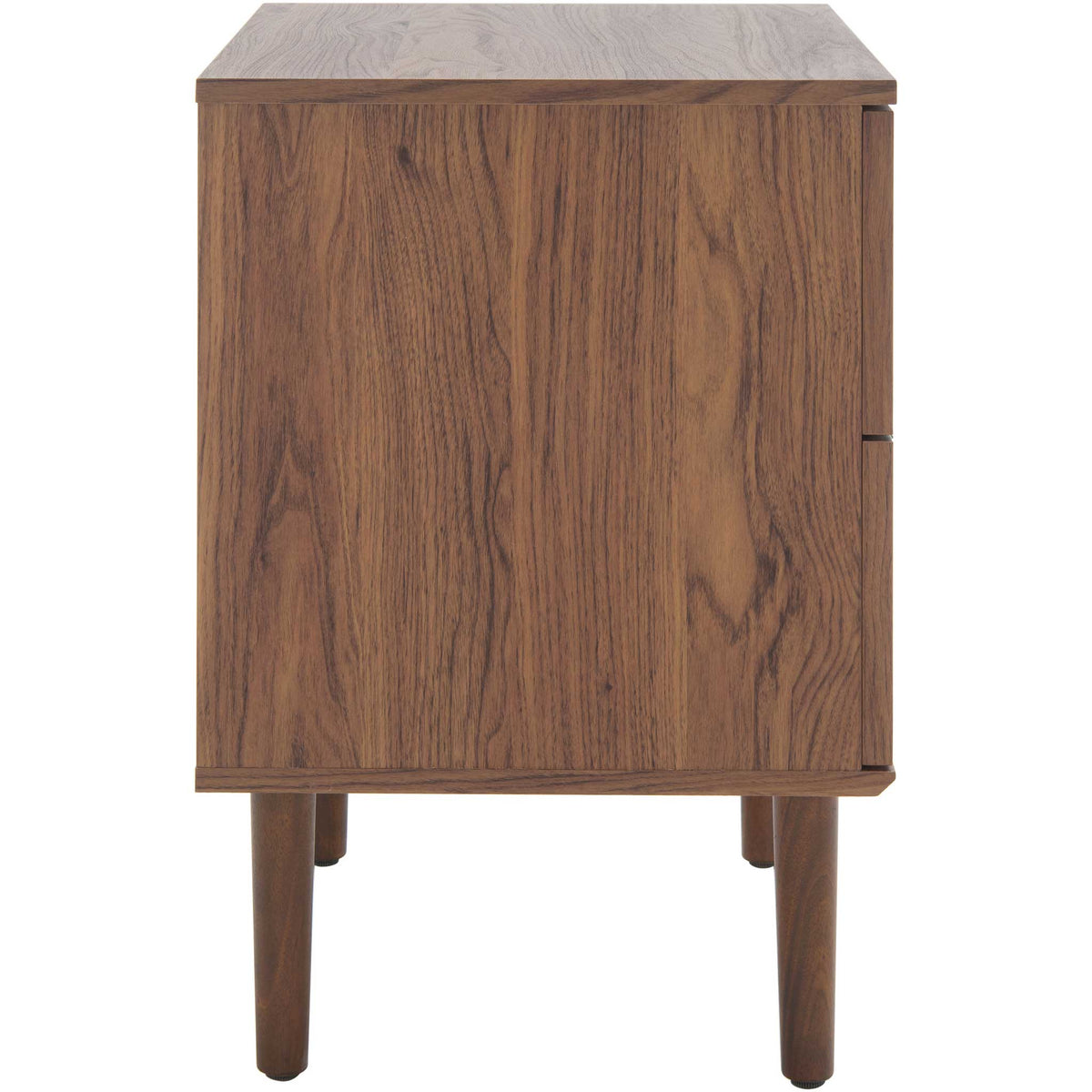 Streamlined walnut profile highlights the mid-century silhouette and tapered legs || NST9602A || side_studio