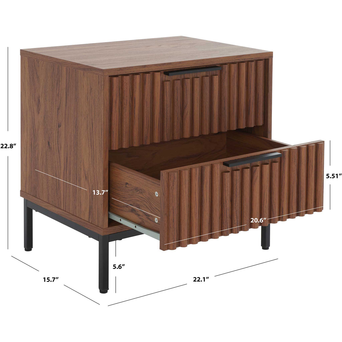 Dimensions and drawer measurements for the Lylia two-drawer nightstand || NST9605A || dimension_studio