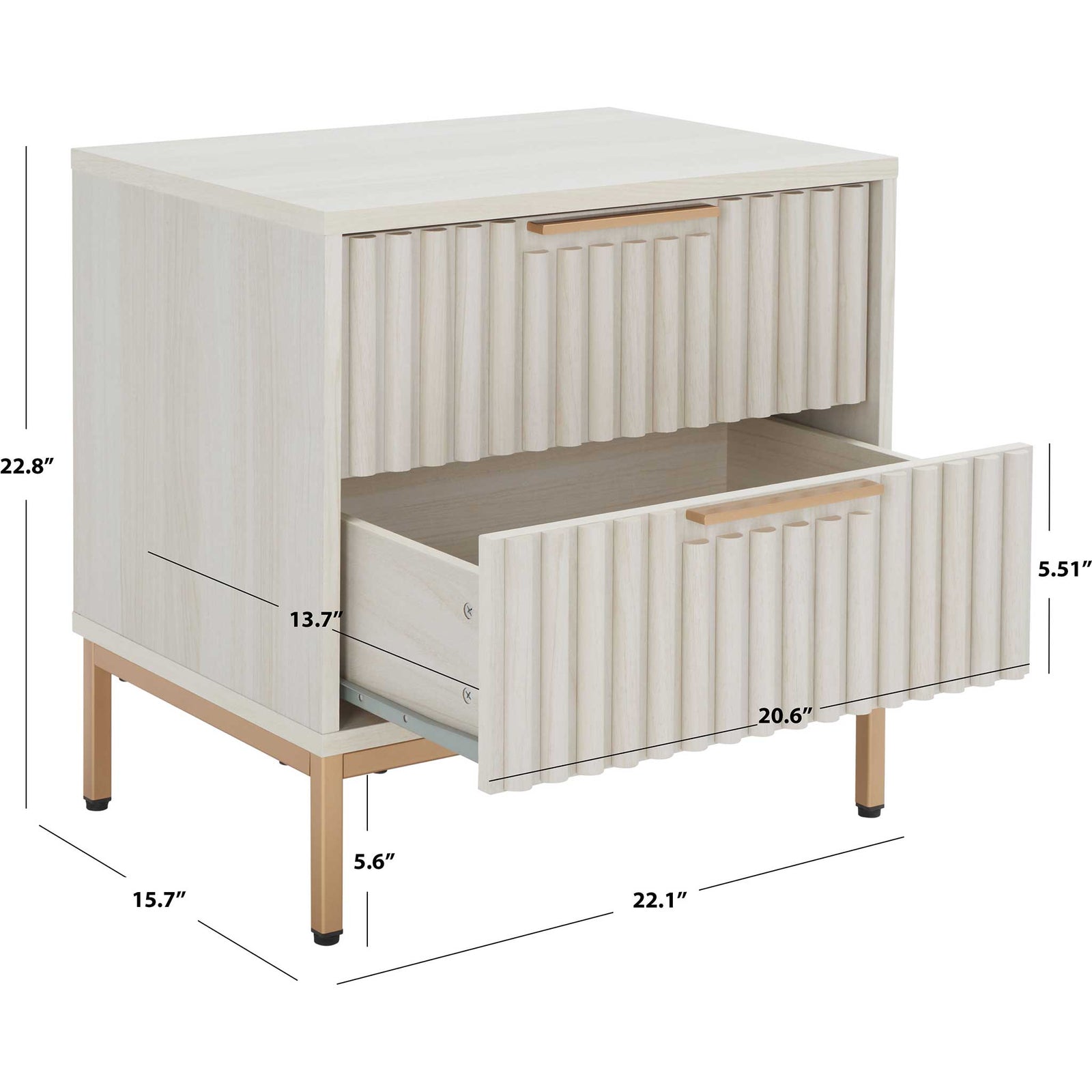 Two-drawer nightstand with generous storage and compact, bedside-friendly footprint. || NST9605C || dimension_studio