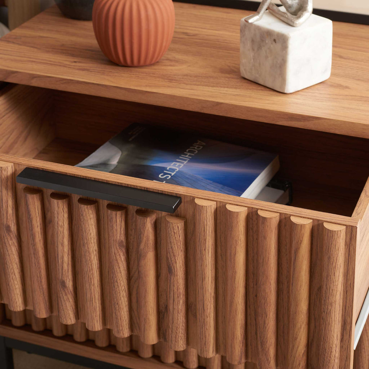 Open drawer keeps reading materials within easy reach || NST9605D || storage_open_room