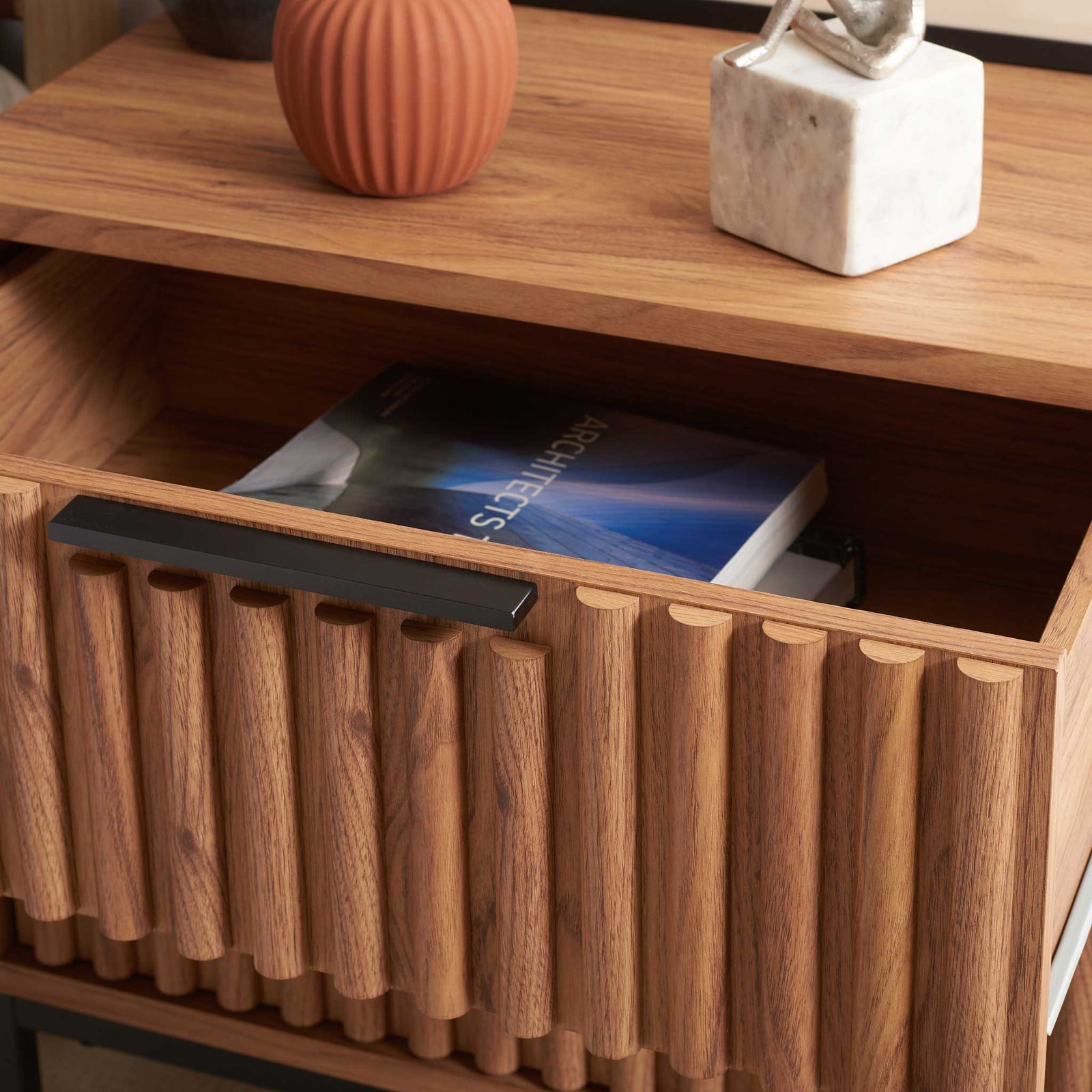 Open drawer keeps reading materials within easy reach || NST9605D || storage_open_room