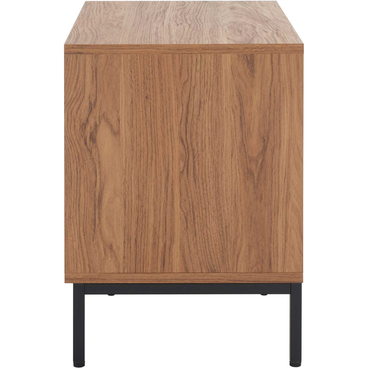Clean-lined oak-finish nightstand with slim black metal legs || NST9605D || side_studio
