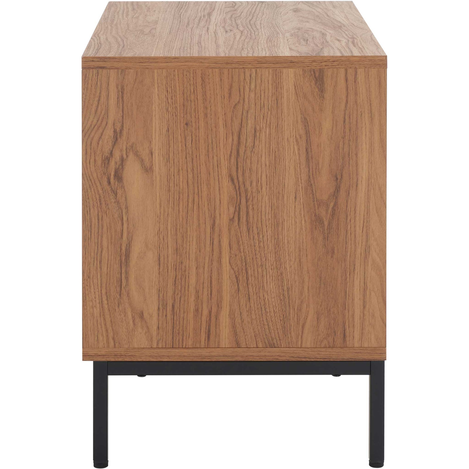 Clean-lined oak-finish nightstand with slim black metal legs || NST9605D || side_studio