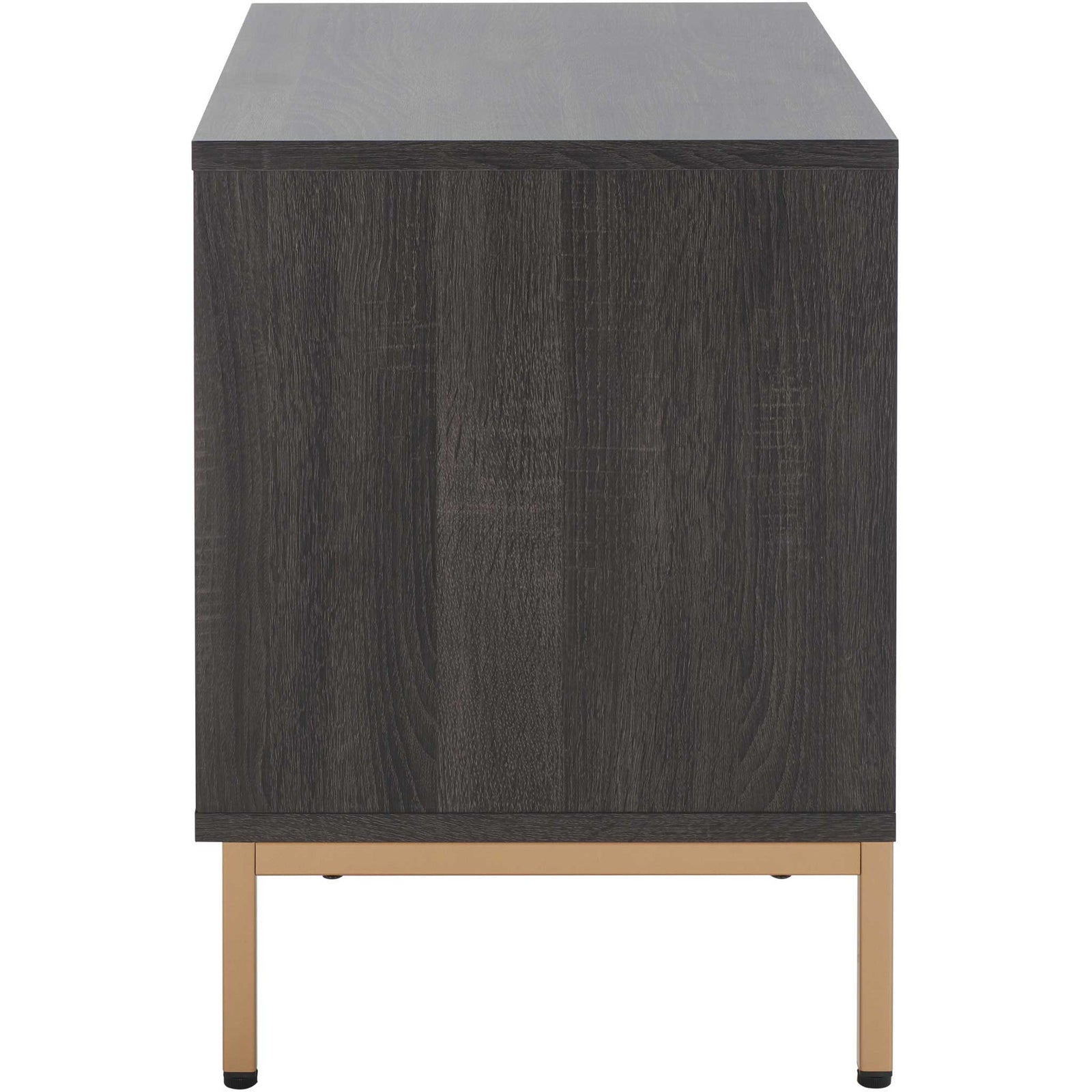 Sleek profile shows distressed black finish and airy gold metal base with clean lines || NST9605E || side_studio