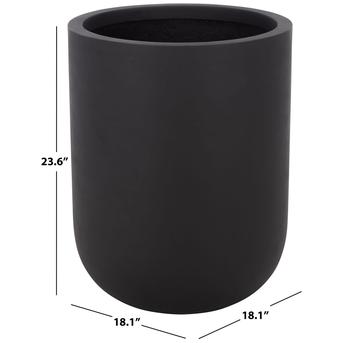 Tall black planter with an 18.1-inch diameter and 23.6-inch height || PAT1400A || dimension_studio