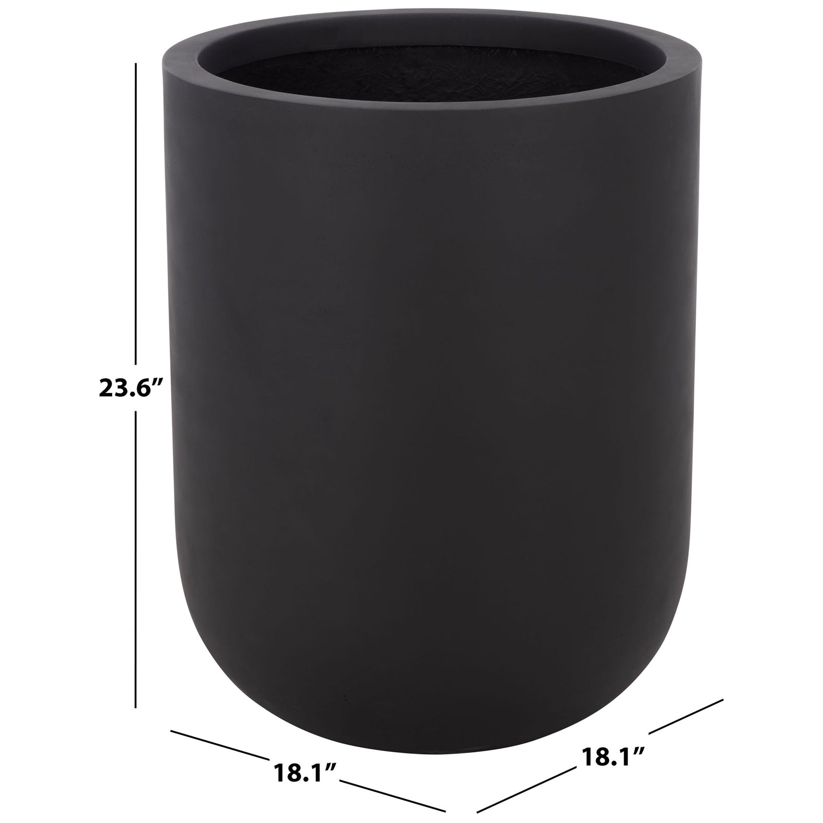 Tall black planter with an 18.1-inch diameter and 23.6-inch height || PAT1400A || dimension_studio