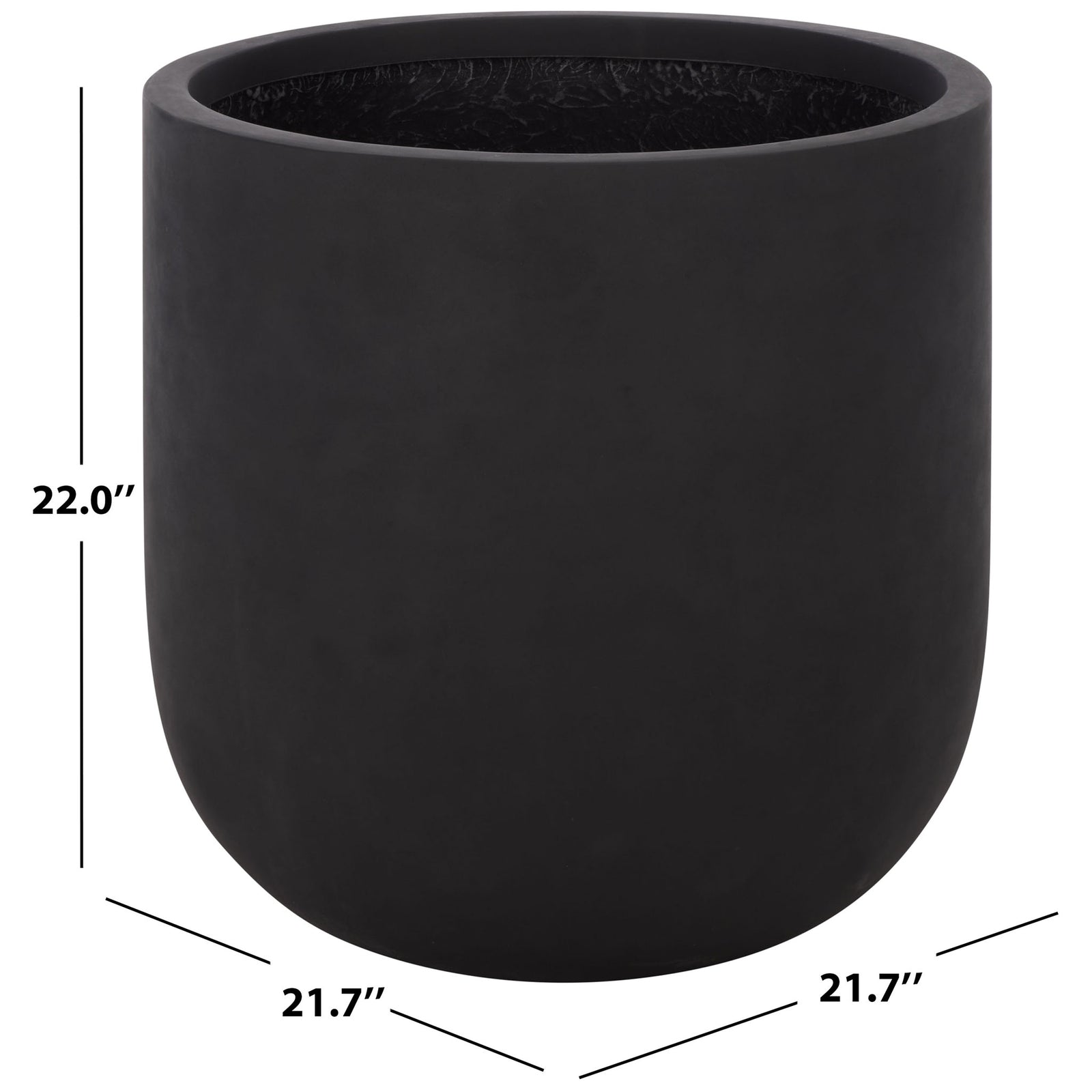 Low, wide black planter measuring 21.7 inches across and 22 inches high || PAT1401A || dimension_studio