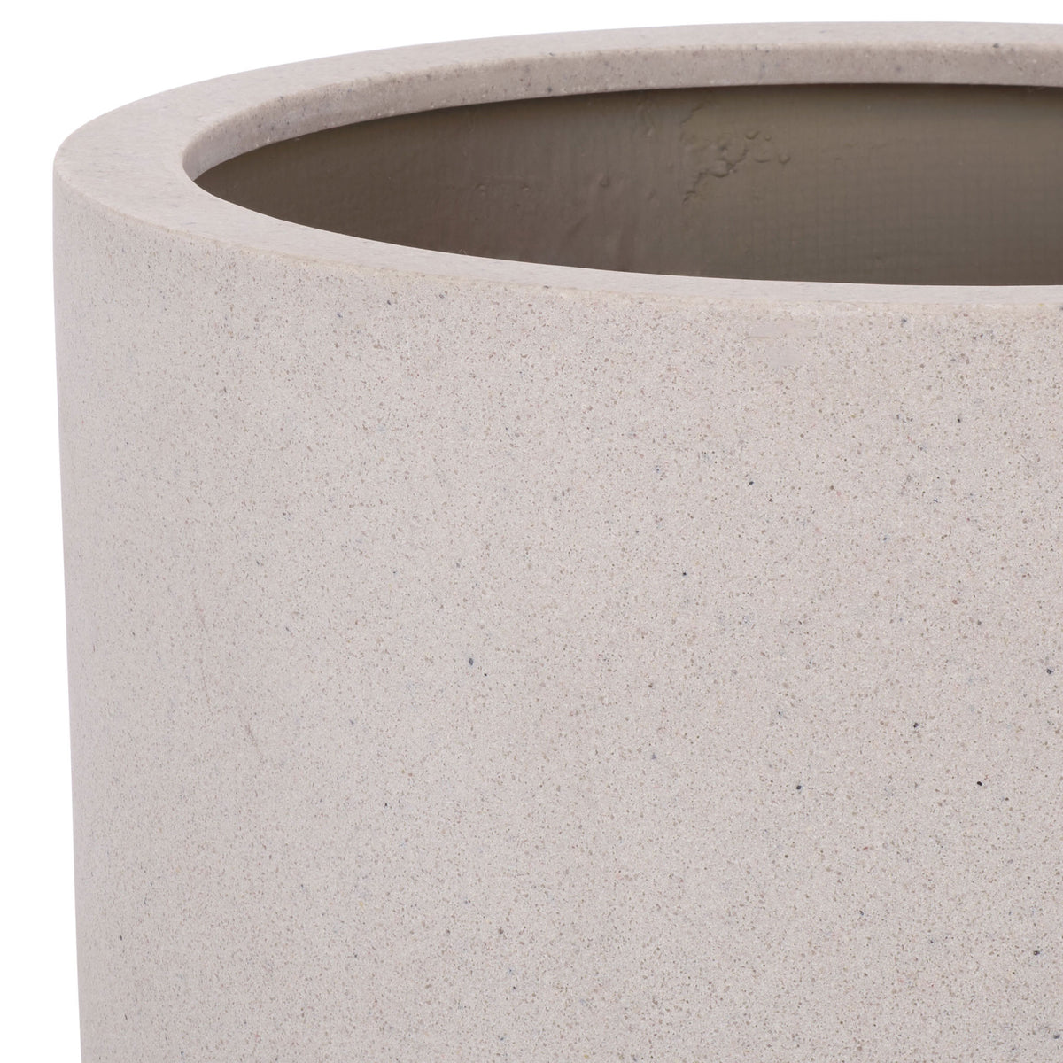 Wide beige planter with a rounded lip and lightly speckled fiberstone surface || PAT1401B || detail_studio
