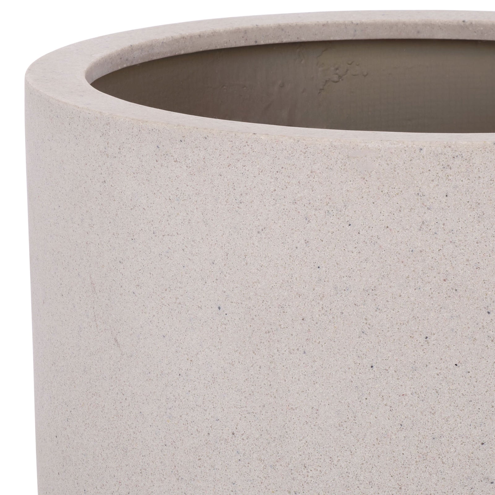 Wide beige planter with a rounded lip and lightly speckled fiberstone surface || PAT1401B || detail_studio