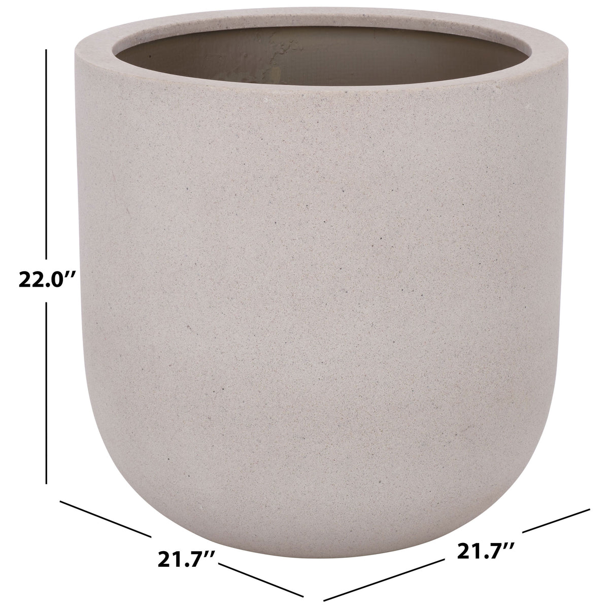 Low, wide beige planter measuring 21.7 inches across and 22 inches high