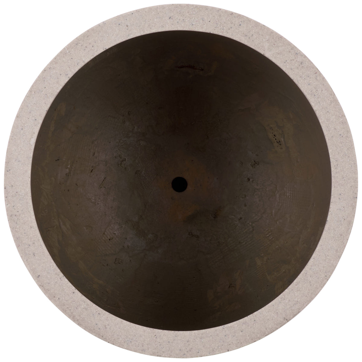 Broad beige planter opening reveals a roomy interior and a center drainage hole || PAT1401B || top_studio