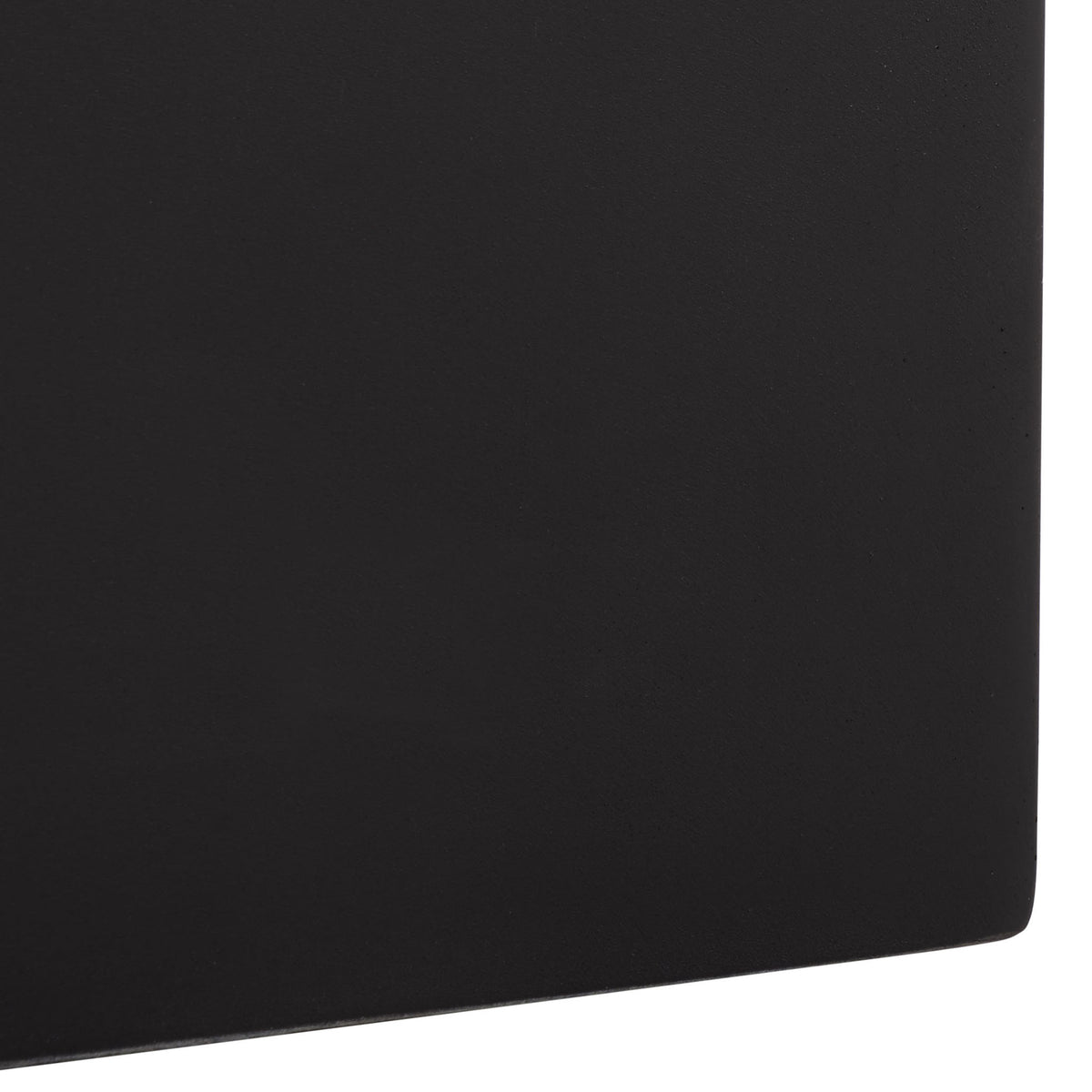 The tall planter's smooth black finish extends to its gently rounded base edge