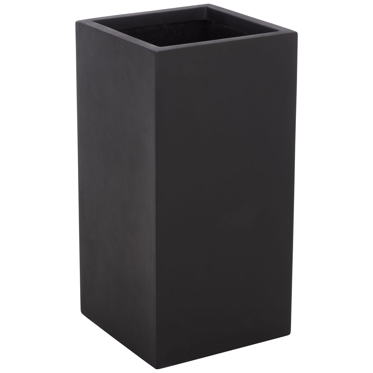 Matte black fiberstone planter pairs sharp square lines with generous planting depth || PAT1402A || front_angle_studio