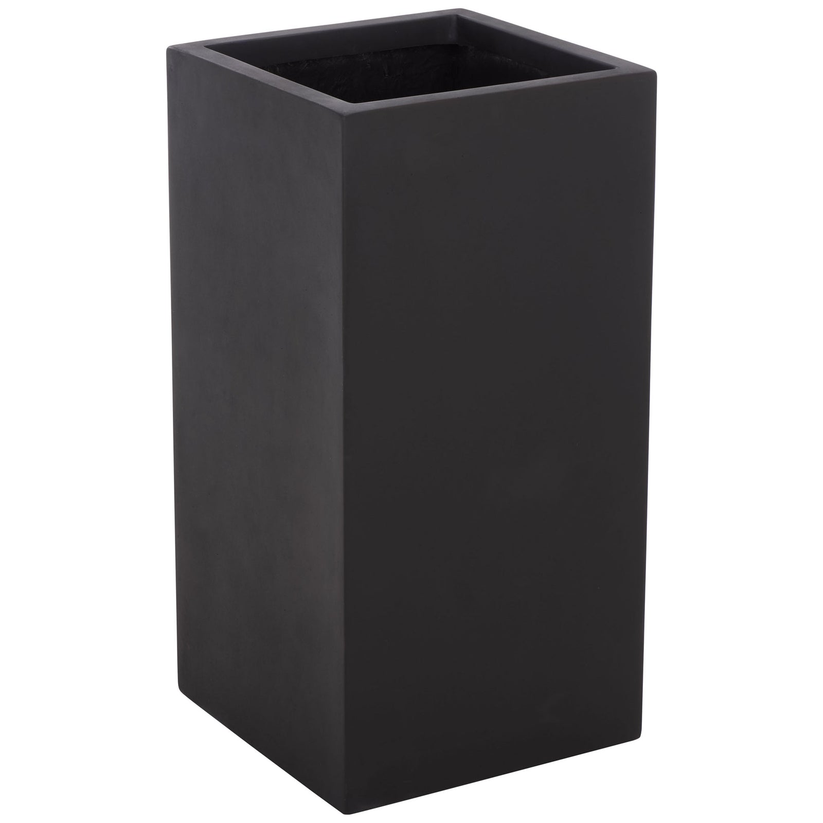 Matte black fiberstone planter pairs sharp square lines with generous planting depth || PAT1402A || front_angle_studio