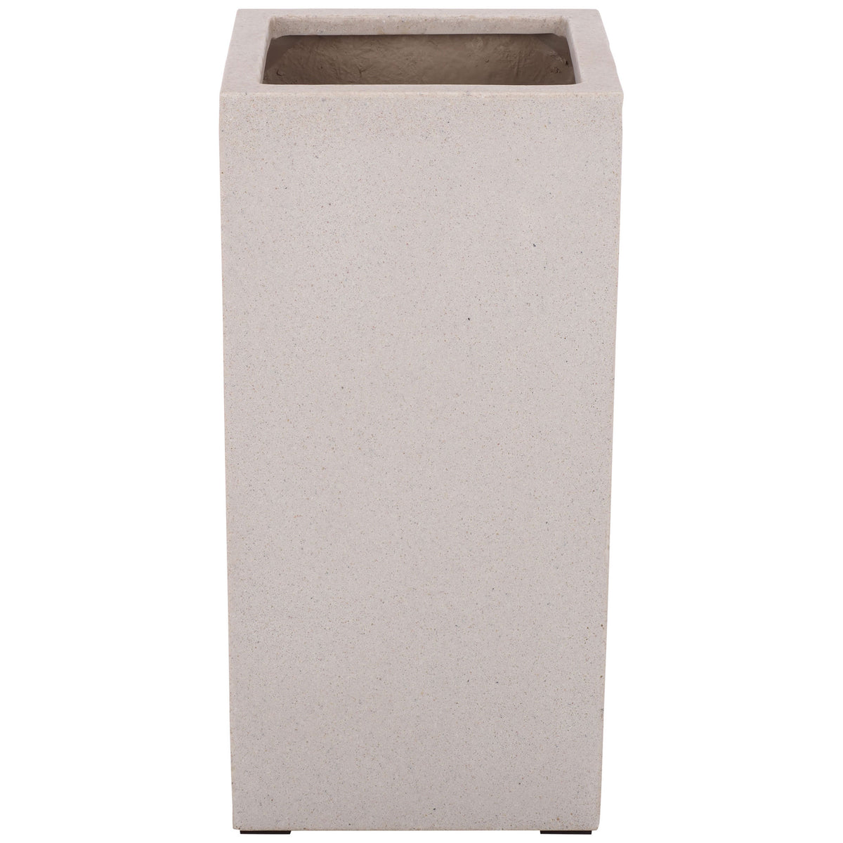 Tall beige fiberstone planter with a clean square silhouette and open planting space || PAT1402B || front_studio