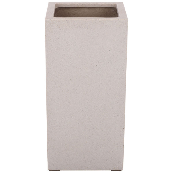 Tall beige fiberstone planter with a clean square silhouette and open planting space || PAT1402B || front_studio