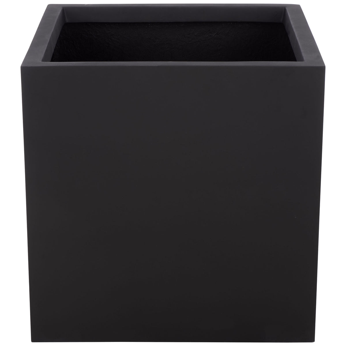 Broad black fiberstone planter combines a square opening with smooth, straight sides || PAT1403A || front_studio