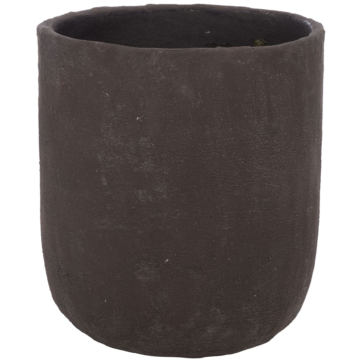 Deep brown round planter combines straight sides with a gently rounded bottom. || PAT1404A || front_studio
