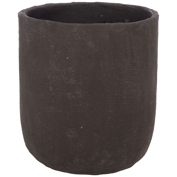 Deep brown round planter combines straight sides with a gently rounded bottom. || PAT1404A || front_studio
