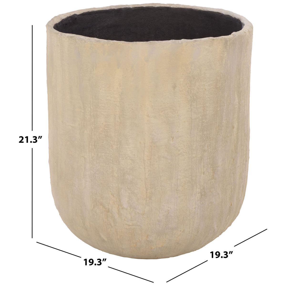 Large beige round planter measures 19.3 inches across and stands 21.3 inches tall. || PAT1405B || dimension_studio