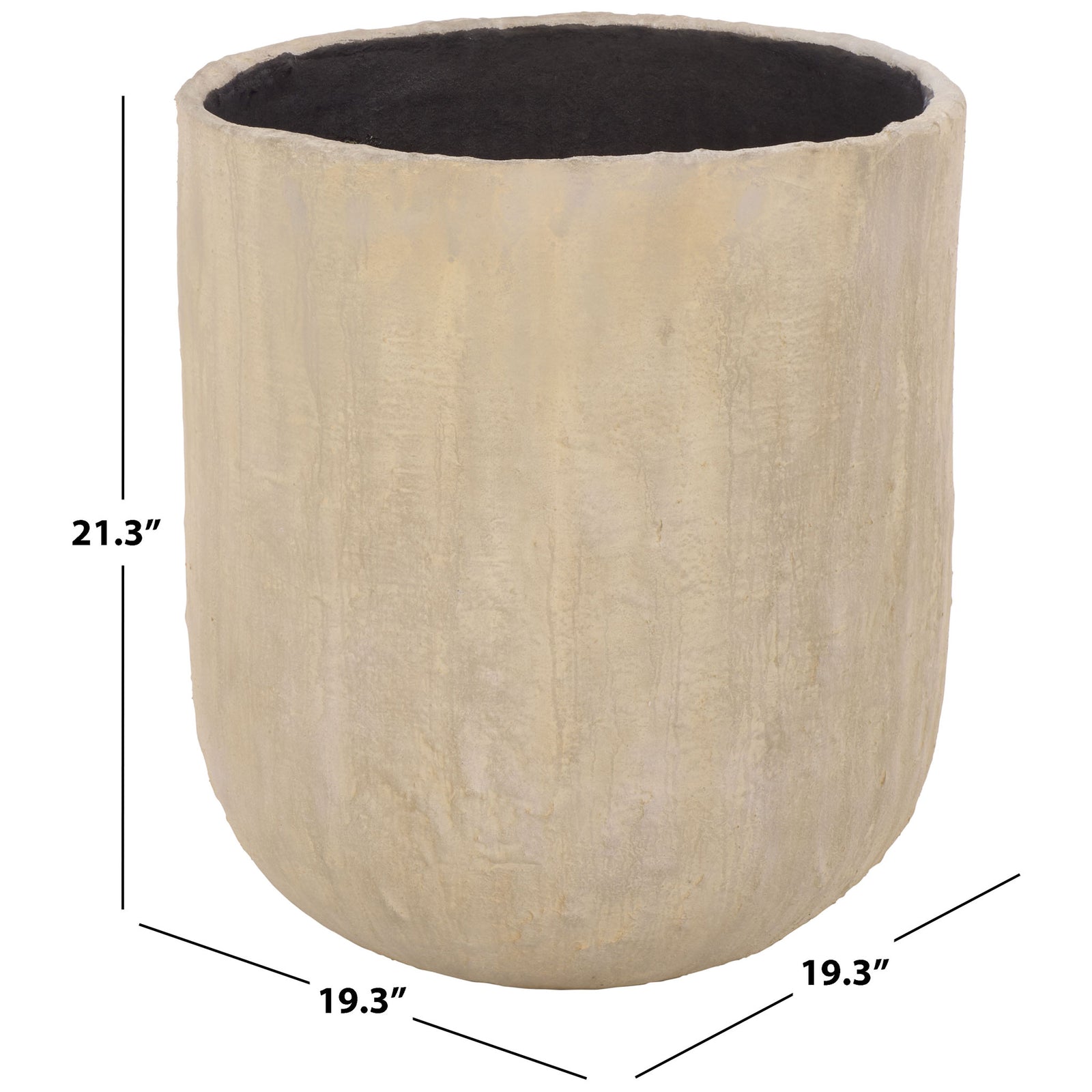Large beige round planter measures 19.3 inches across and stands 21.3 inches tall. || PAT1405B || dimension_studio