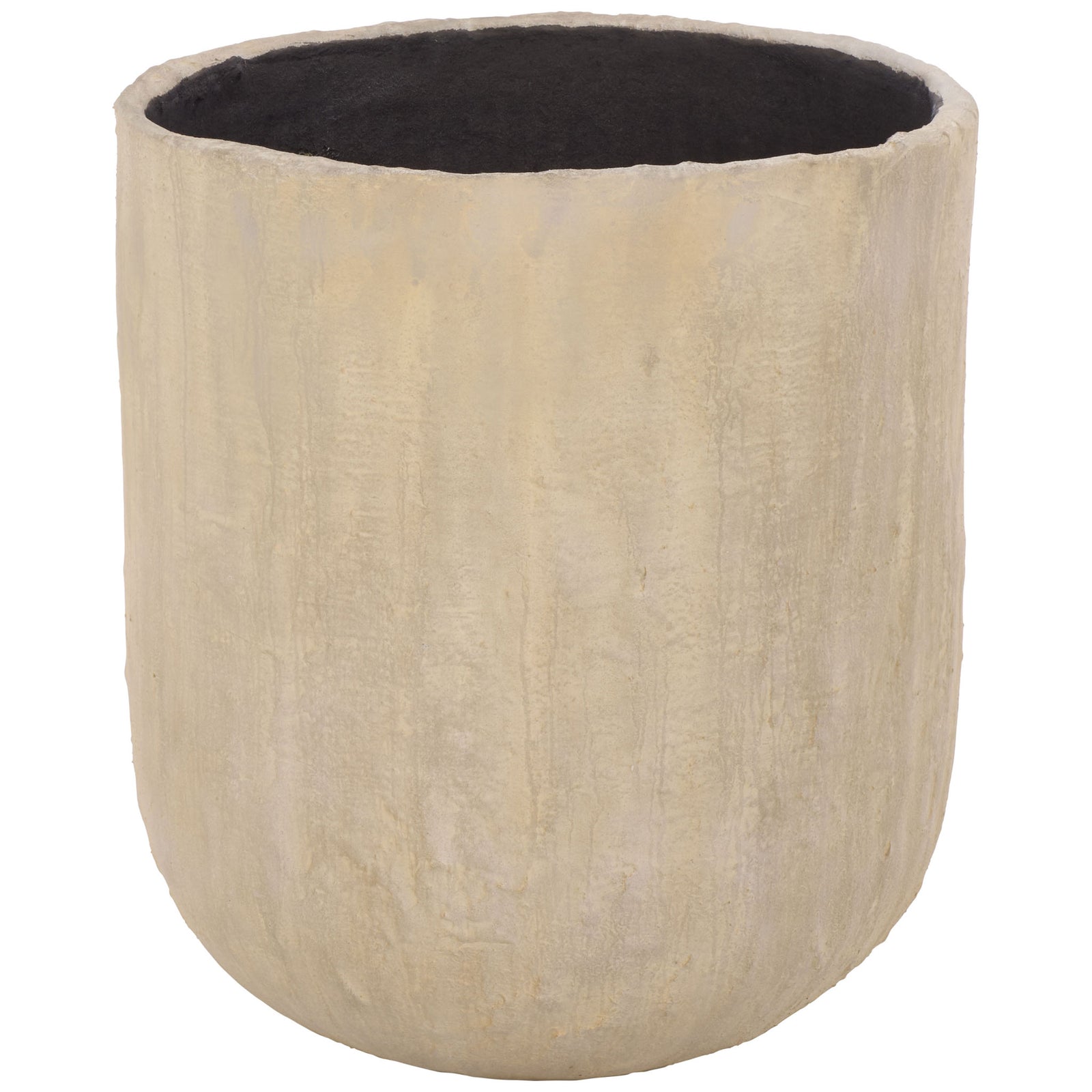Large beige round planter has a wide opening and gently rounded lower half. || PAT1405B || front_studio