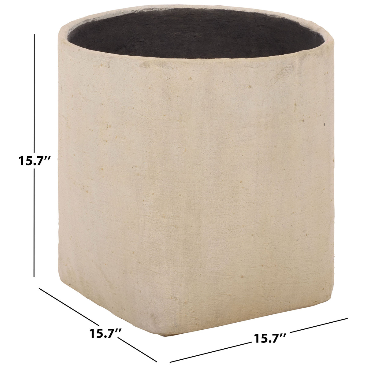 Beige square planter measures 15.7 inches wide, deep, and tall. || PAT1408B || dimension_studio