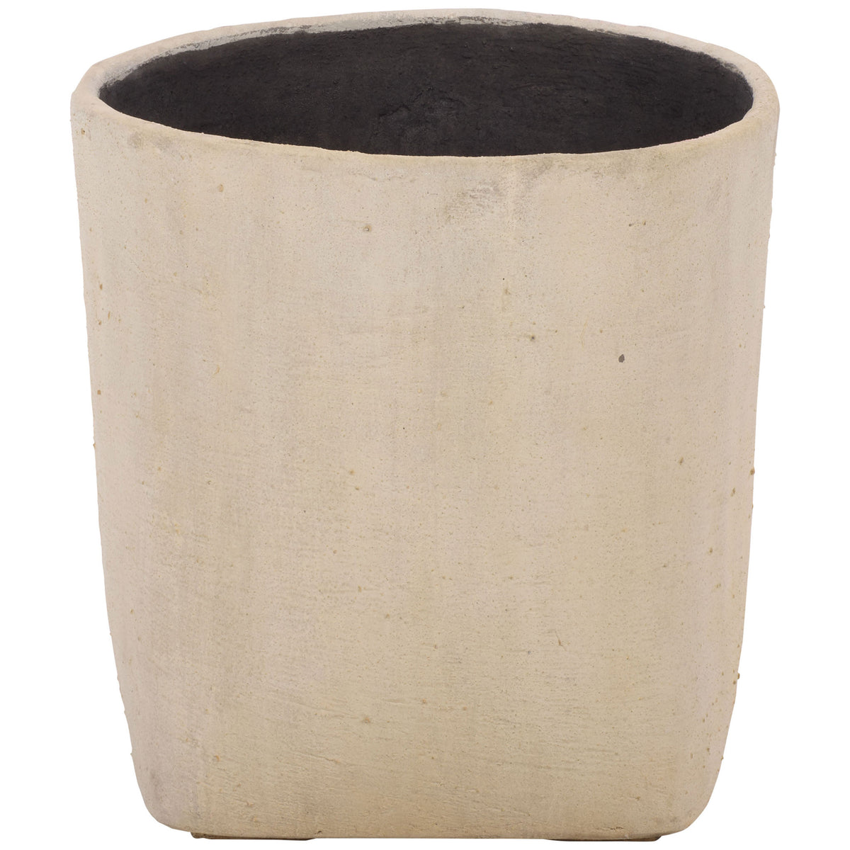 Beige square planter pairs a round opening with straight sides and a softly squared base. || PAT1408B || front_studio