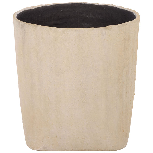 Large beige square planter offers a broad round opening and clean, straight walls. || PAT1409B || front_studio