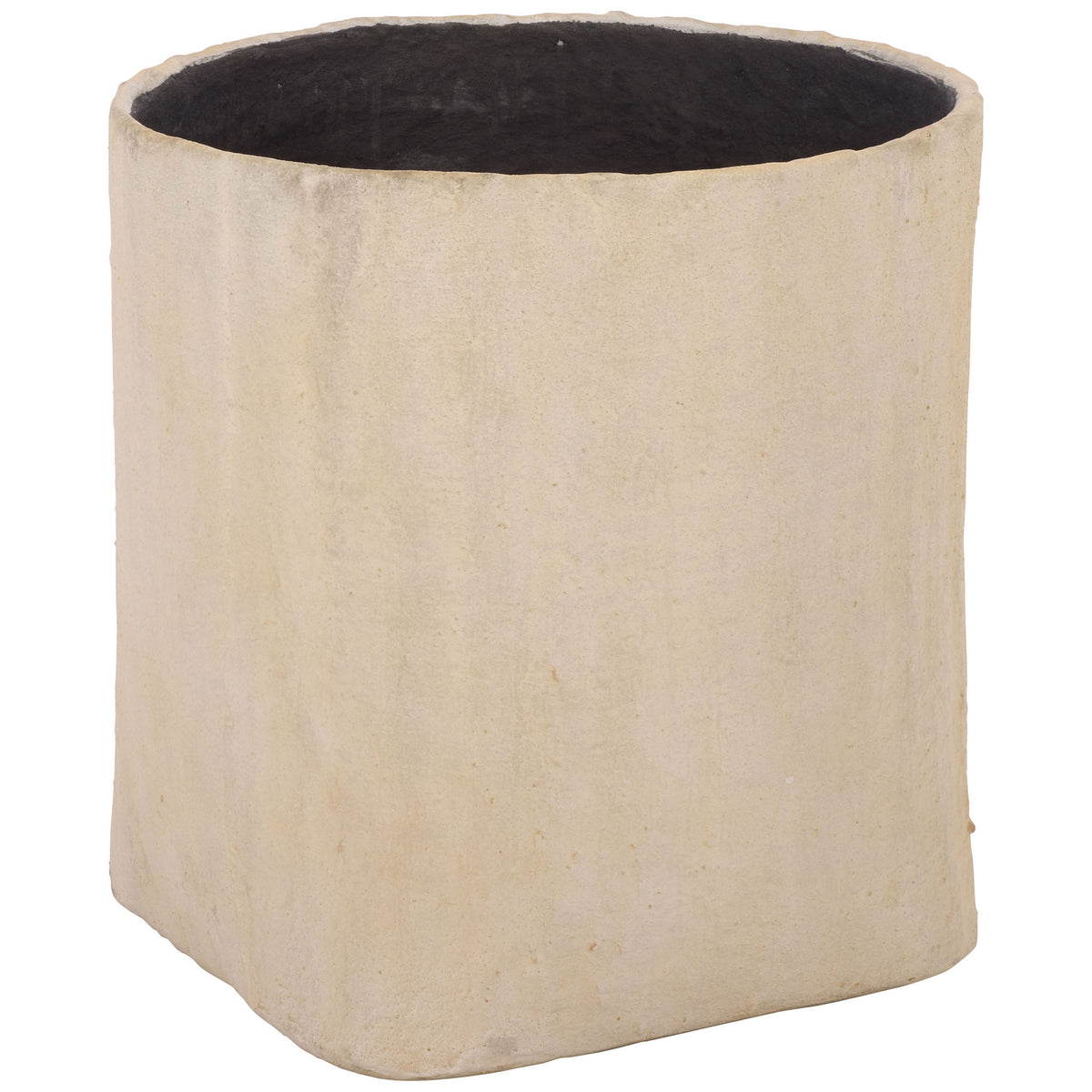 Soft corners and a wide circular opening balance the large beige planter's square base. || PAT1409B || front_angle_studio
