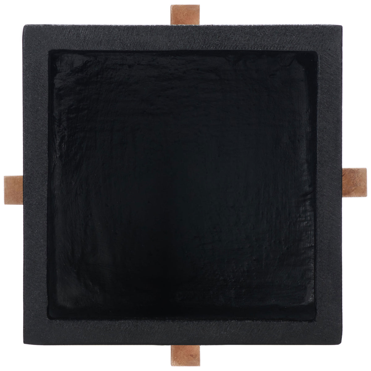 A wide square opening reveals the spacious interior of the black planter and its substantial rim. || PAT1512A || top_studio