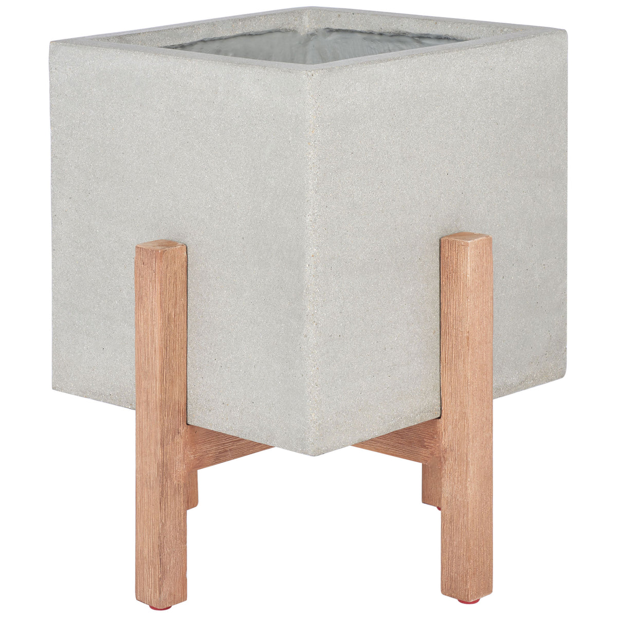 Clean square lines and a gently speckled light gray finish pair with natural wood supports. || PAT1512B || front_angle_studio