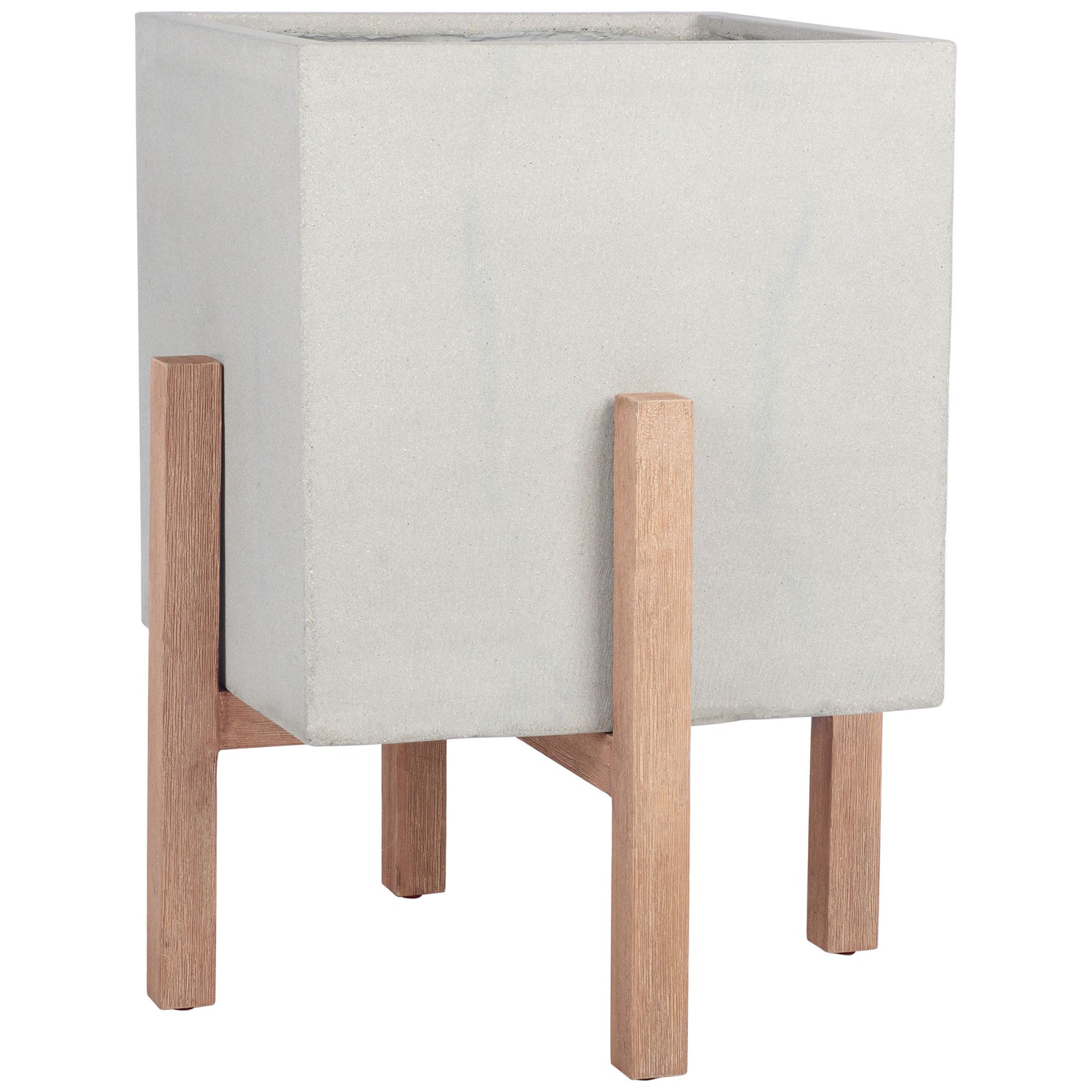Subtly speckled light gray concrete rises above the warm grain of four wooden legs. || PAT1513B || front_angle_studio