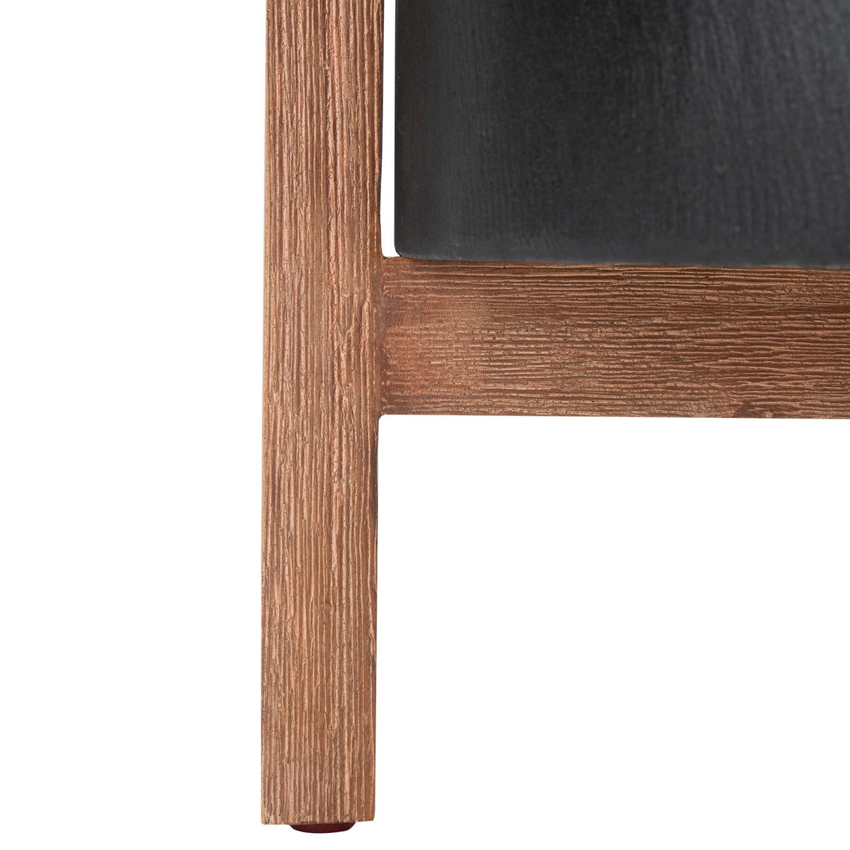 A wood-grain support and cross brace add warm texture beneath the black planter.