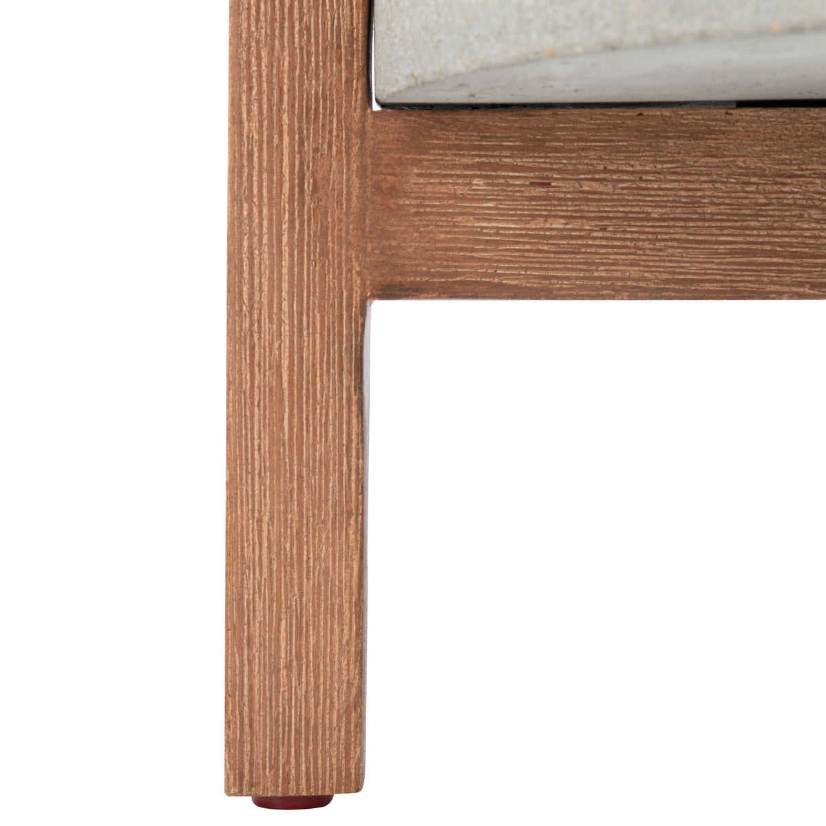 A wood-grain leg and horizontal brace support the lightly speckled gray pot. || PAT1514B || leg_studio