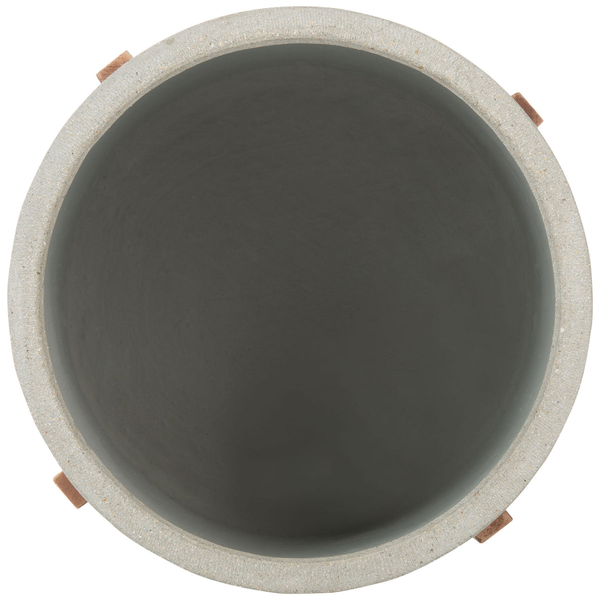 A pale gray rim surrounds the broad planting basin and its smooth gray interior. || PAT1514B || top_studio