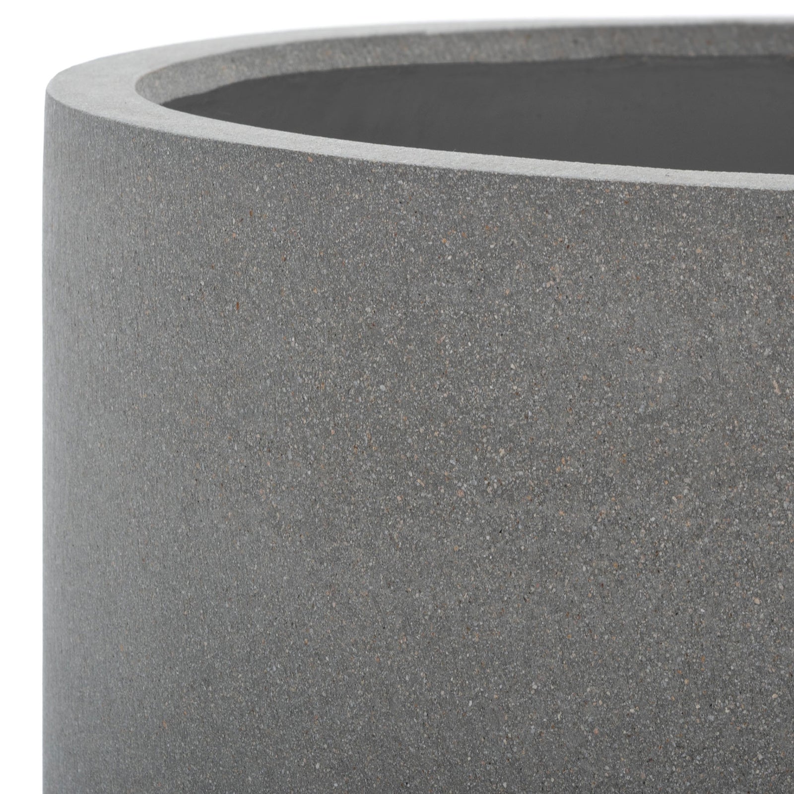 Subtle flecks and a broad rounded rim give the gray planter its stone-like appeal. || PAT1515B || detail_studio
