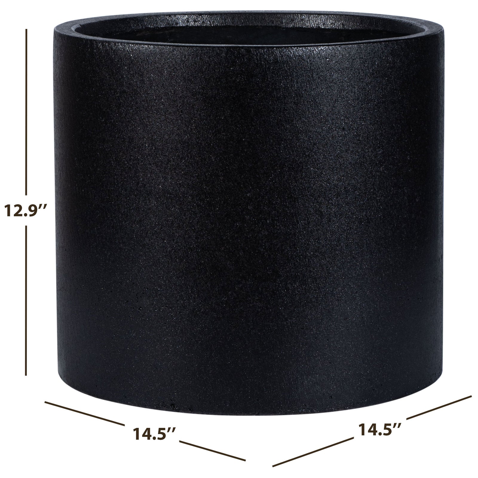 The black planter measures 14.5 inches across and 12.9 inches tall || PAT1516A || dimension_studio