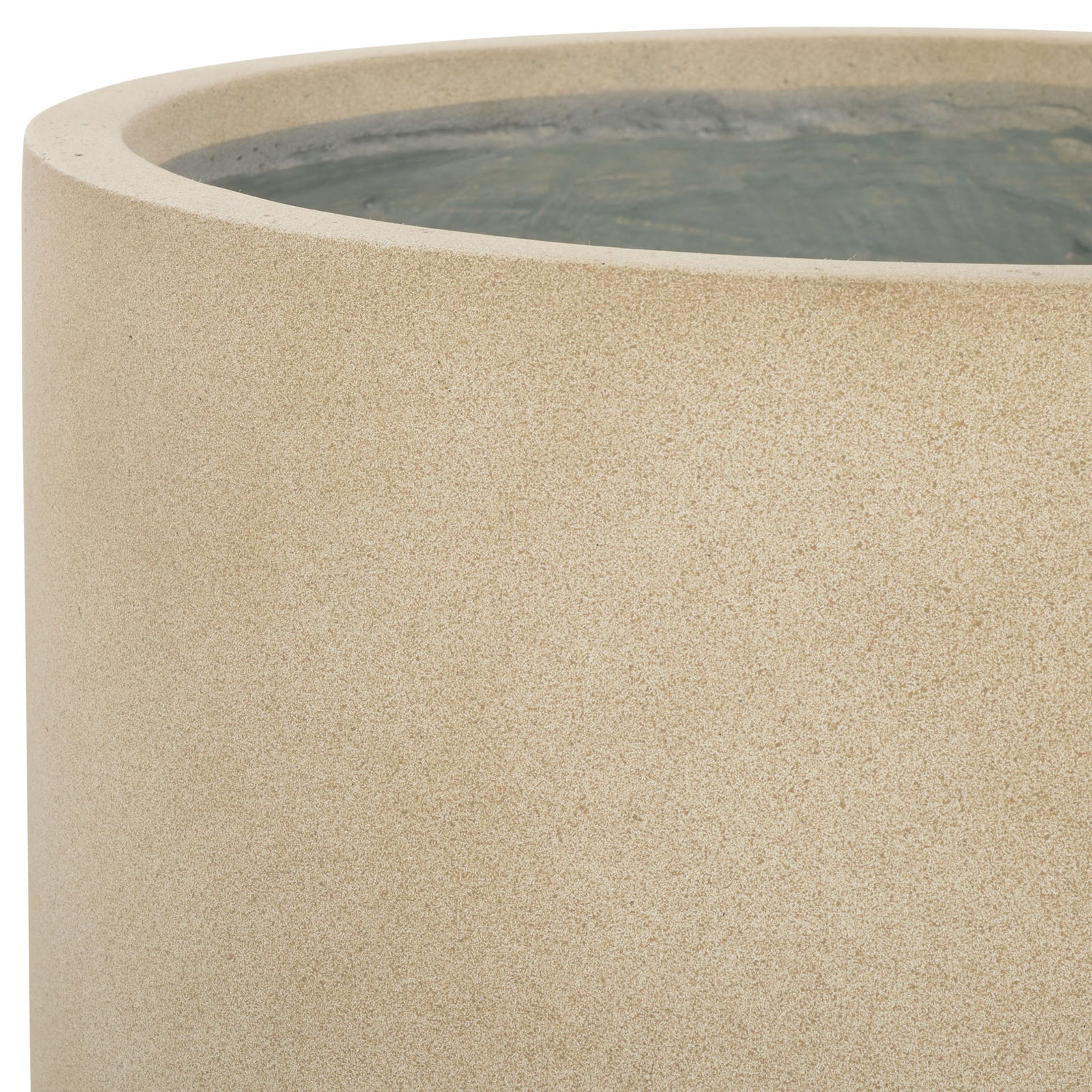 A thick, rounded rim complements the beige planter's fine, sandy texture || PAT1516B || detail_studio