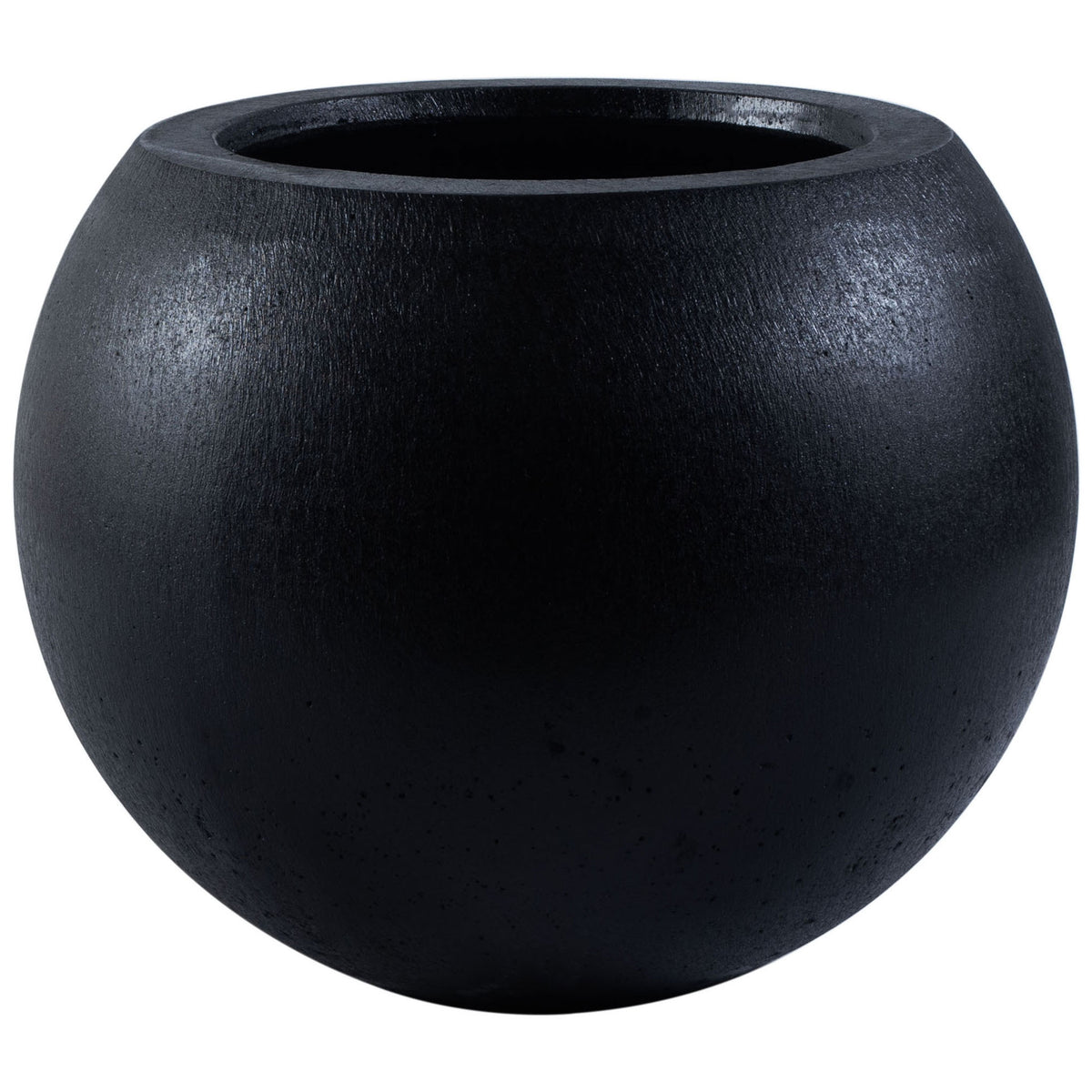 Curved black planter features a subtle sheen and a wide, recessed planting opening. || PAT1518A || front_studio