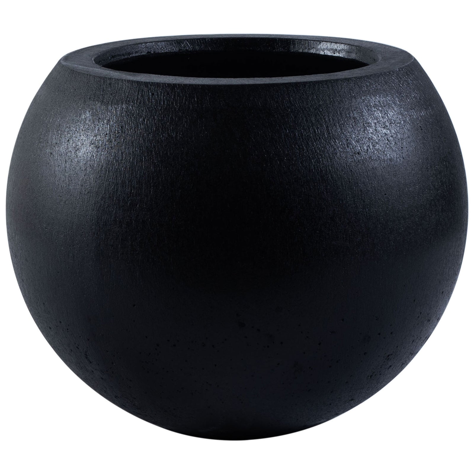 Curved black planter features a subtle sheen and a wide, recessed planting opening. || PAT1518A || front_studio