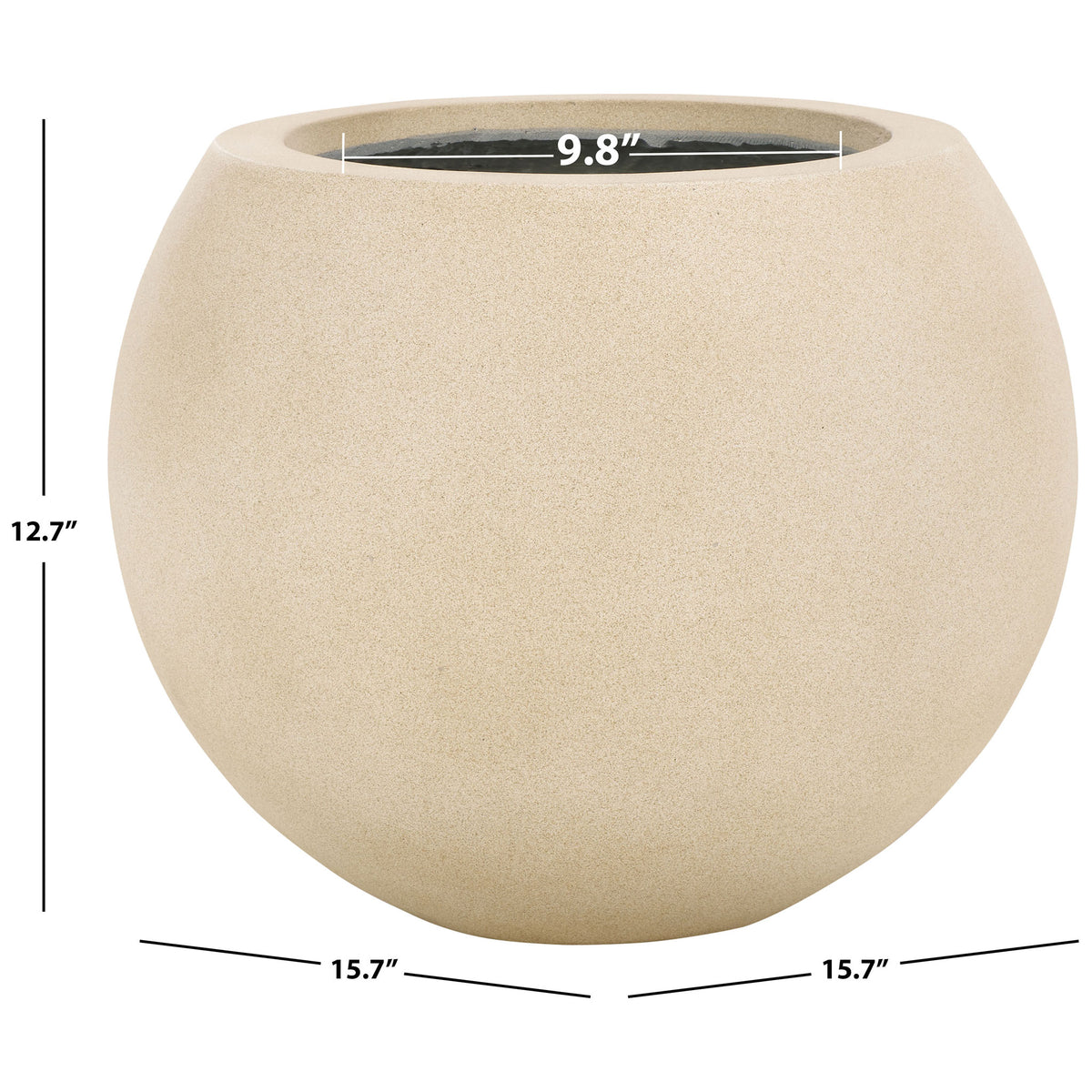 Compact beige planter measures 15.7 inches wide and 12.7 inches high, with a 9.8-inch opening.