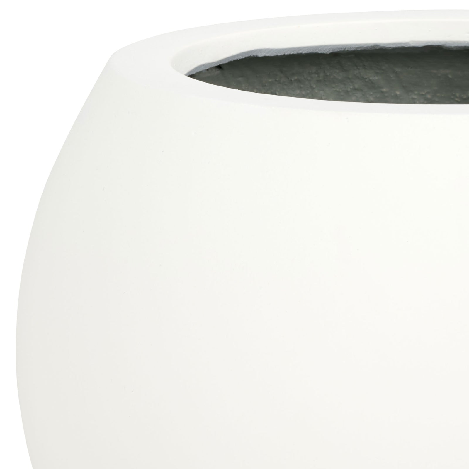 A smooth white lip circles the deep interior above the planter's gently rounded body. || PAT1518C || detail_studio