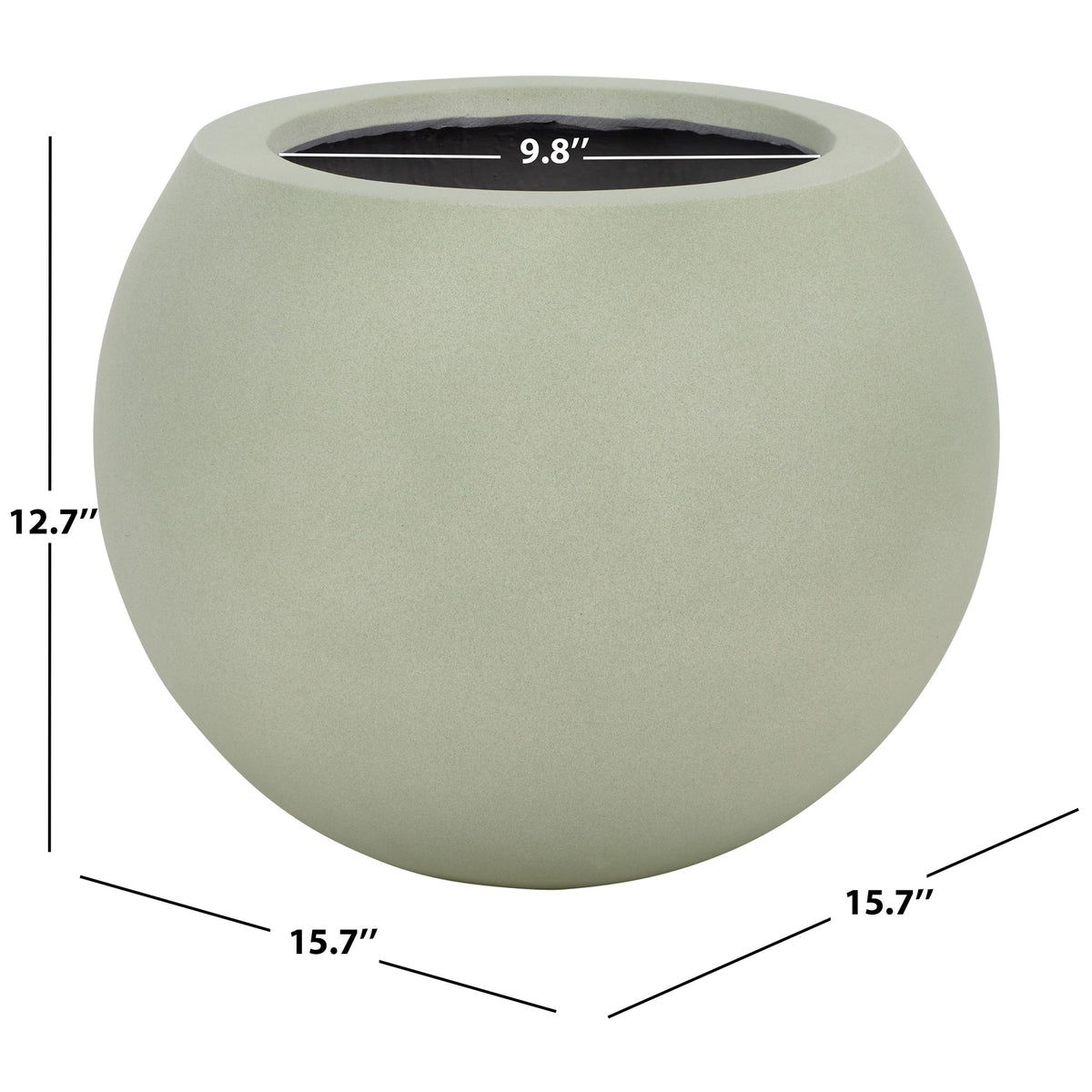 Compact sage planter measures 15.7 inches wide and 12.7 inches high, with a 9.8-inch opening. || PAT1518E || dimension_studio