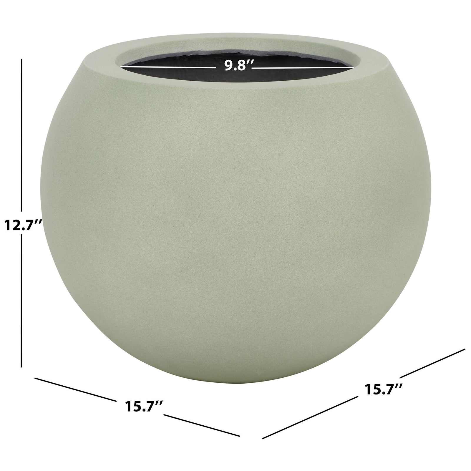 Compact sage planter measures 15.7 inches wide and 12.7 inches high, with a 9.8-inch opening. || PAT1518E || dimension_studio